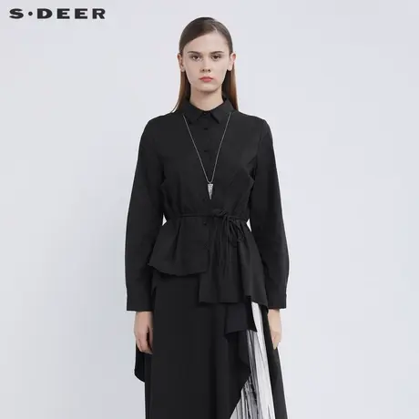 sdeer圣迪奥女装休闲翻领抽绳收腰不规则长袖衬衫S21480514图片