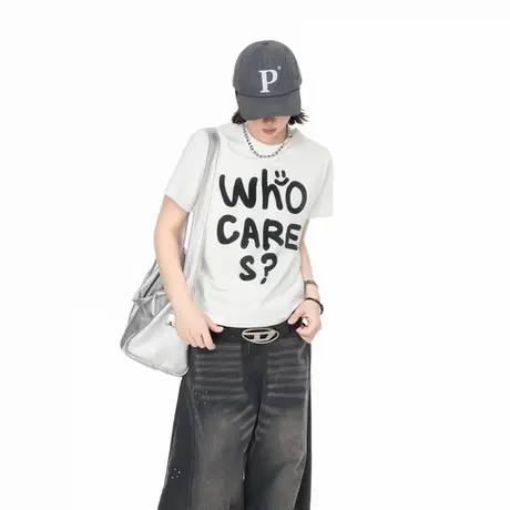 2025新款正肩个性字母印花短袖T恤女夏季短款辣妹街头风半袖上衣图片