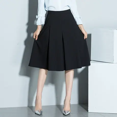 黑色西装裙裤女2025夏季新款高腰显瘦宽松休闲六分裤口袋阔腿裤子图片