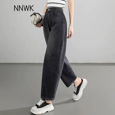 黑灰色直筒牛仔裤女弯刀裤子宽松显瘦镰刀裤2025新款春秋季香蕉裤商品大图