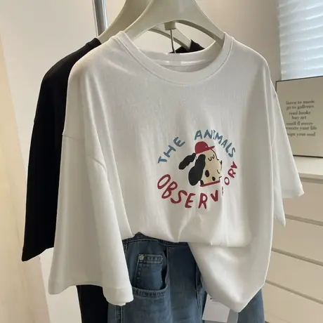 麻感雪花棉~韩系减龄休闲短袖t恤女！夏百搭宽松显瘦圆领休闲Tee图片