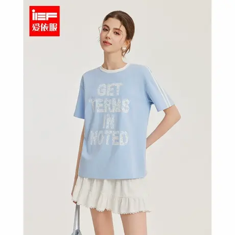 IEF/爱依服上衣2025春季新款美式甜酷休闲运动风设计感宽松T恤图片