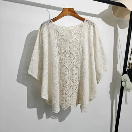 海边度假风镂空针织衫女夏季新款宽松波西米亚蝙蝠袖披肩上衣罩衫图片