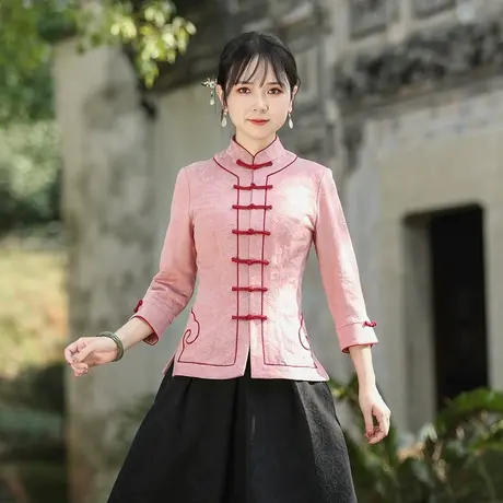 筠雅春季新款中国风古典唐装上衣女修身显瘦气质新中式上衣24J142图片