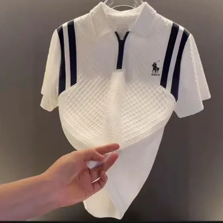 2025夏季新款男士提花短袖polo衫时尚潮流休闲运动上衣服男装T恤商品大图