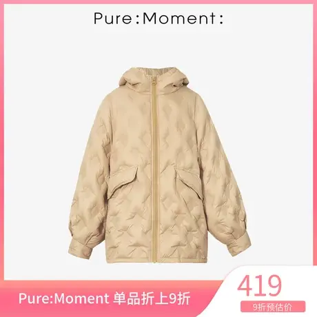 Pure:Moment2021年春秋新款长袖中长款时尚保暖连帽羽绒服商品大图