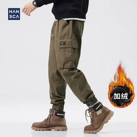 hansca春秋季休闲裤男宽松2025新款长裤大口袋加绒加厚束脚工装裤商品大图