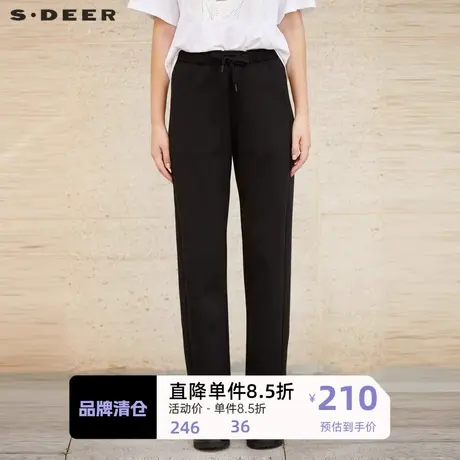 sdeer圣迪奥女装休闲抽绳松紧插袋直筒长裤S23460801👚商品大图