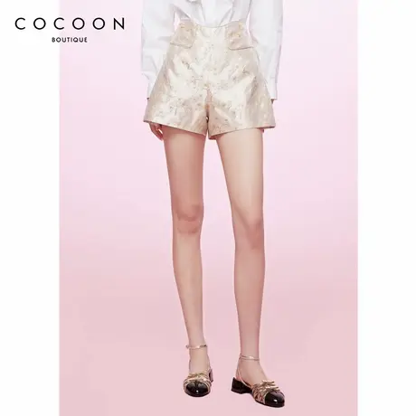 可可尼COCOON商场同款时尚裤装2024夏季新款女缎面提花休闲短裤女商品大图