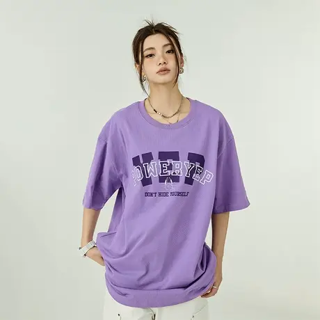 YEP2025新款纯棉字母印花短袖t恤女夏季街头复古宽松潮牌半袖上衣图片