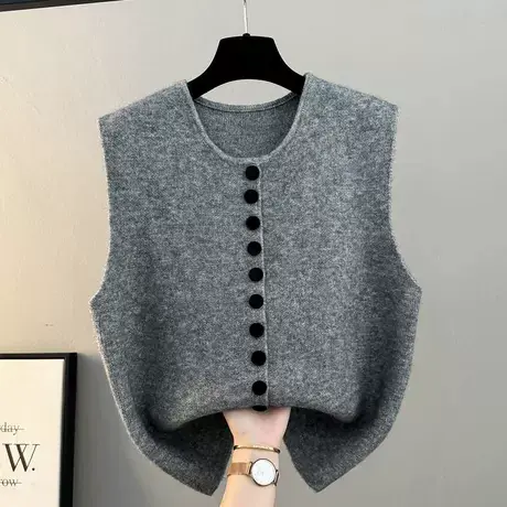 秋冬新款复古百搭叠穿针织开衫背心女宽松休闲气质毛衣马甲外搭潮商品大图