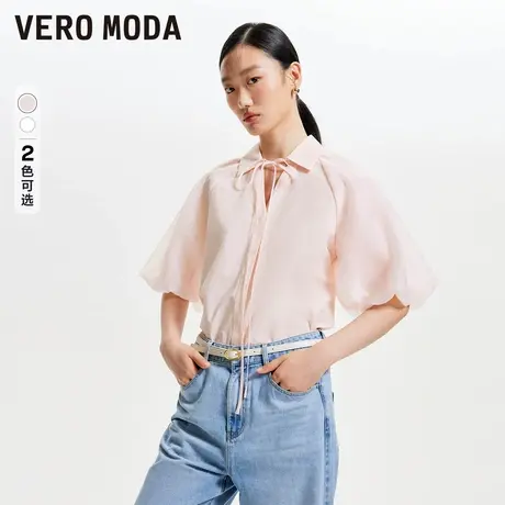 Vero Moda奥莱衬衫女夏季新款泡泡短袖绑带暗纽扣甜美上衣流行图片