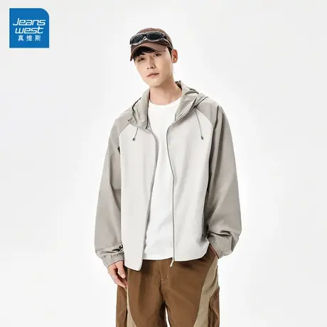 N5真维斯连帽外套男2025秋季新款撞色拼接男士户外休闲服轻薄夹克商品大图