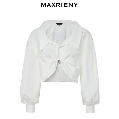 【奥莱】MAXRIENY复古大廓形蝴蝶扭结截短衬衫早上衣商品大图