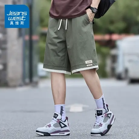 KZH真维斯速干休闲短裤男夏季薄款宽松五分裤潮流阔腿运动中裤子商品大图