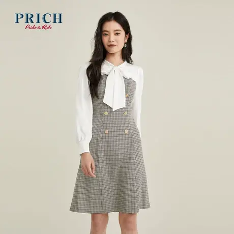 PRICH【商场同款】冬新款气质拼接假两件衬衫裙格纹连衣裙图片