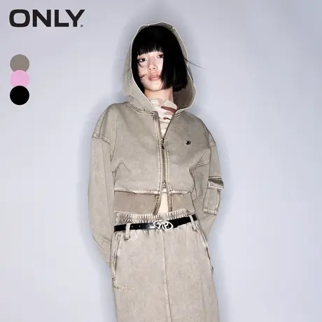 ONLY奥莱夏季潮流休闲双向拉链口袋连帽短款卫衣女商品大图