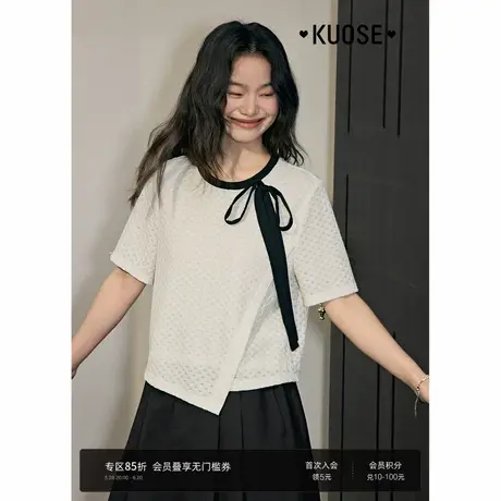 阔色蝴蝶结T恤短款25年夏季新款女不规则别致设计感穿搭短袖上衣图片