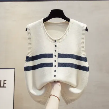 开衫圆领针织马甲背心女2025春秋新款条纹外穿马夹叠穿毛衣坎肩潮图片
