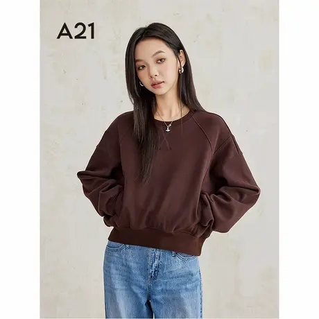 A21女装套头短款卫衣2024秋季新款宽松圆领落肩长袖简约百搭上衣图片