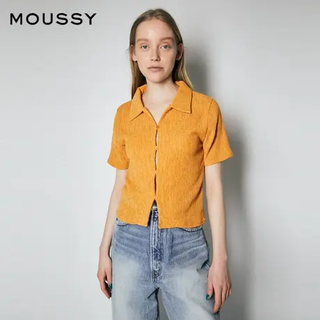 MOUSSY 夏季新品肌理感简约翻领单排扣短袖开衫T恤010FSS80-05图片