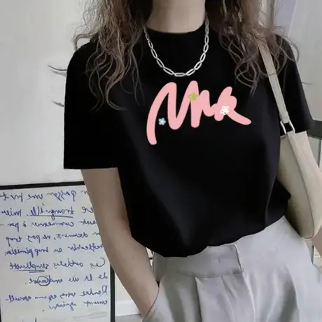 纯棉高级感短袖正肩t恤女2025夏季宽松显瘦设计感小众半高领上衣商品大图