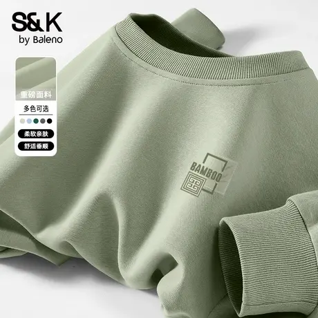 班尼路S&K系列卫衣男重磅宽松大码上衣抹茶绿正肩套头衫秋季新款图片