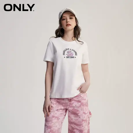 ONLY奥莱夏季简约休闲百搭圆领印花刺绣短袖T恤女商品大图
