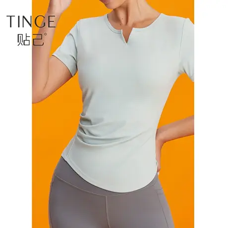 TINGE带胸垫瑜伽服女春普拉提训练跑步运动短袖T恤健身上衣图片