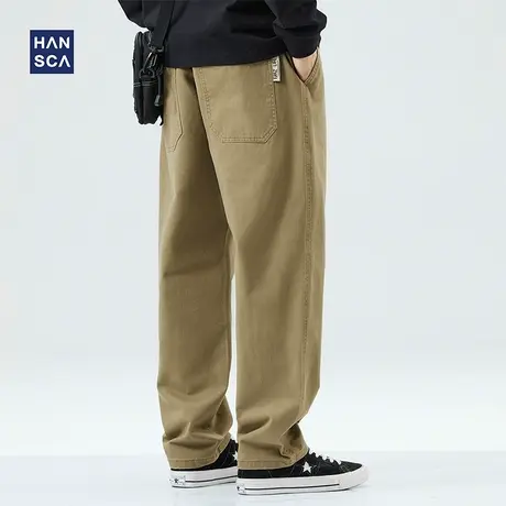 hansca纯棉直筒休闲裤男美式高街春秋季新款日系潮牌宽松大码长裤图片