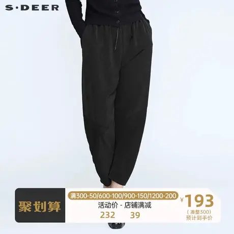 sdeer圣迪奥时尚松紧抽绳肌理褶皱直筒长裤S21180822🎋商品大图