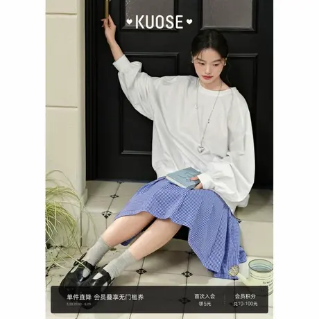 阔色白色长袖圆领休闲无帽卫衣女2025春季新款秋宽松灯笼袖上衣商品大图