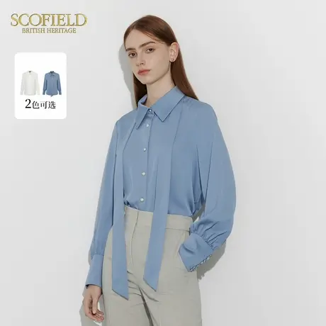 Scofield女装优雅光泽缎面衬衣气质松弛感飘带衬衫上衣春季上衣商品大图