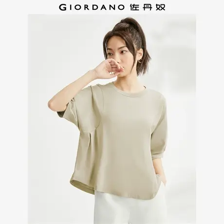 佐丹奴T恤女装纯棉针织泡泡袖收褶圆领短袖T恤 13324308商品大图