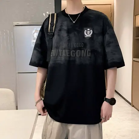 冰丝凉感短袖t恤男夏季痞帅休闲半袖男宽松上衣青少年美式体恤衫T商品大图