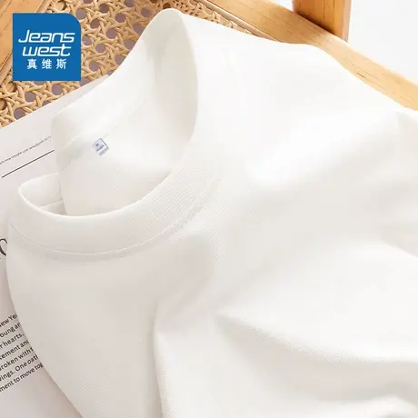 KMV真维斯白色短袖t恤女2025新款夏季薄款纯棉正肩圆领小个子上衣商品大图