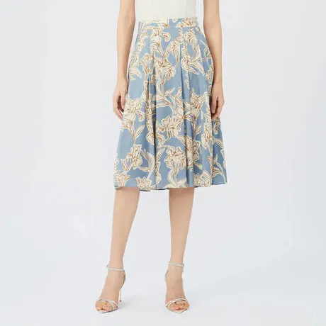 LANCY/朗姿夏季中长款半身裙子女植物印花高级感桑蚕丝裙图片