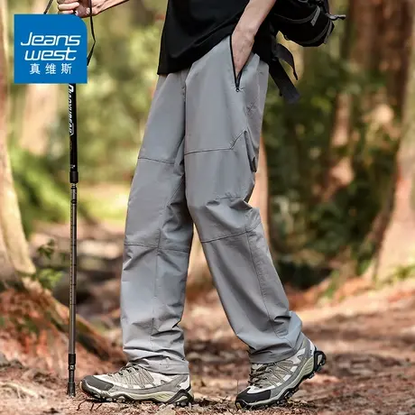 KZH真维斯冰丝休闲裤男夏季薄款宽松直筒裤拼接潮流阔腿运动长裤商品大图