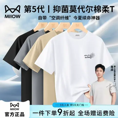 猫人冰丝莫代尔棉高端短袖t恤男士夏季新款透气速干休闲半袖上衣商品大图