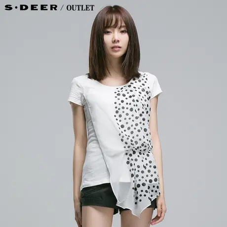 s.deer圣迪奥专柜女夏时尚圆点拼接T恤S14280167图片