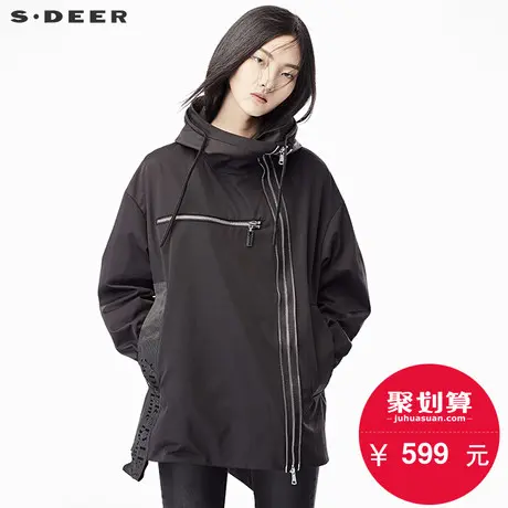 sdeer圣迪奥2018秋装金属拉链不规则飘带A字连帽外套女S17382283图片