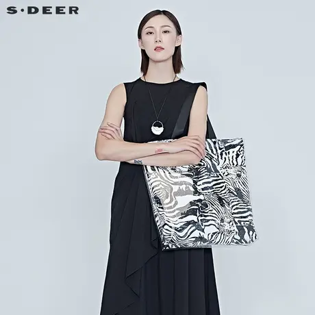 sdeer圣迪奥夏季女装通勤艺术撞色印花大号手提单肩包S20263888图片