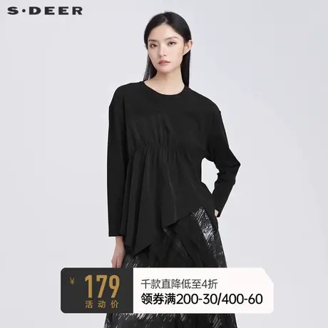 sdeer圣迪奥春装休闲圆领拼接不规则长袖T恤女S22160207图片