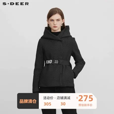 sdeer圣迪奥女装时尚连帽字母收腰肌理外套S224Z2313图片