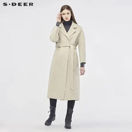 【直播间专属】sdeer圣迪奥简约开襟收腰平驳领长款风衣S184818A5图片