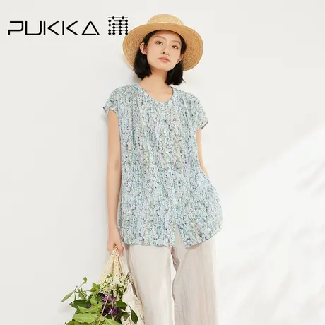 蒲PUKKA 苎麻印花衬衫女2025夏季新款宽松文艺圆领上衣图片
