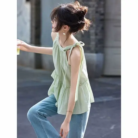 时尚甜美无袖衬衫2025年夏季新款女小清新百搭可爱温柔露肩吊带商品大图