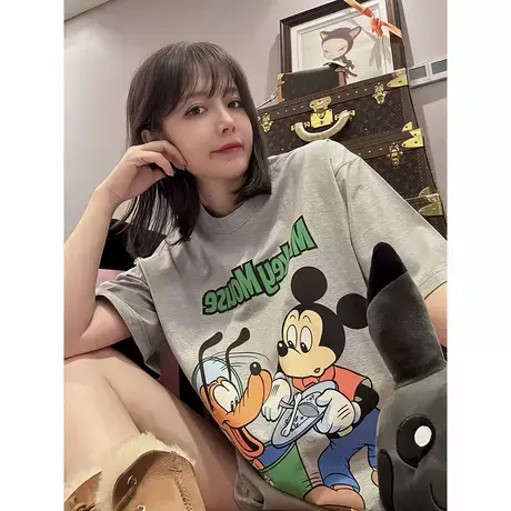 卡通米老鼠印花短袖T恤女2025夏装新款休闲宽松百搭女装显瘦上衣商品大图
