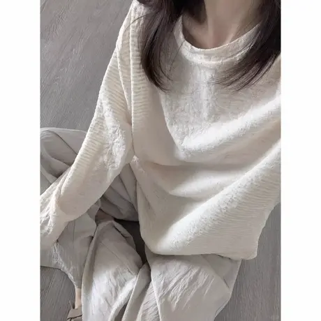 肌理感长袖T恤女春季韩版宽松显瘦打底衫bf慵懒风设计感小众上衣图片