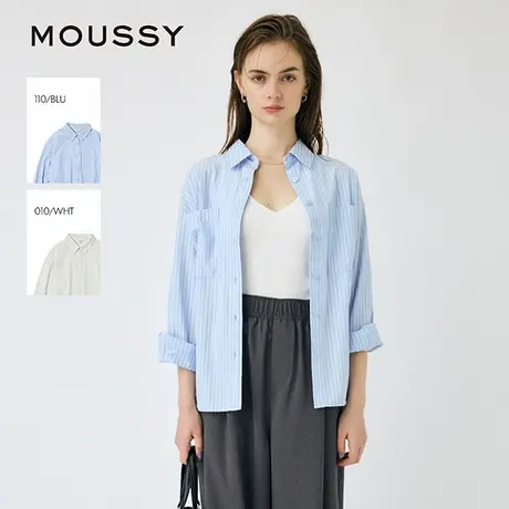 MOUSSY 2025夏季新品简约通勤宽松竖条纹长袖衬衫女010IS130-9631商品大图